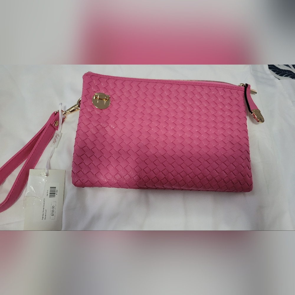 Elegant Pink Woven Clutch
